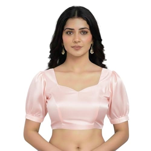 ANANYA FASHION & CRAFTS HUB Dupion Stylish Readymade Puffed Sleeve Sweetheart Neck Blouse for Women Sarees & Lehengas Paded Light Pink