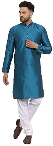 Maple Clothing Self Design Men's Kurta pyjama Evening Wear India Apparel (Blue, S)