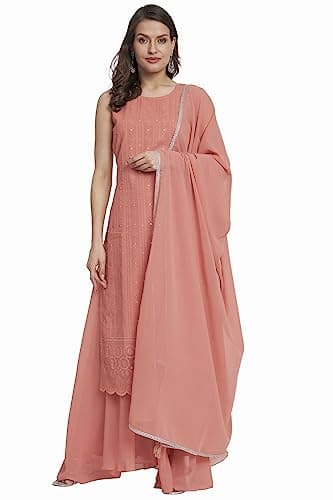 Shopping Queen Women's Georgette Chikankari Embroidery Kurta set with Dupatta (A498_Dusty Orange_S)