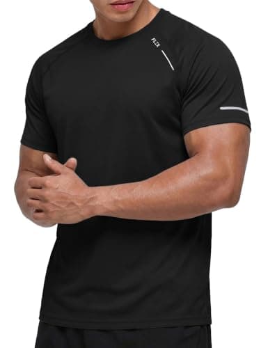 Comdecevis Mens T-Shirts Cooling Moisture Wicking Running Athletic Gym Tops Workout Black T Shirts for Men L(36) Black