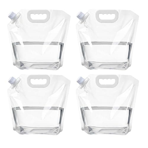 XlentPac Collapsible Water Container Bag 4 Pack 2.6 Gallon BPA Free Water Bag Clear Plastic Collapsible Water Jug Emergency Water Pouches for Travel, Camping, Riding, Mountaineering