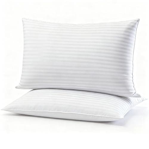 Gooeb Flat Ultra Thin Bed Pillows Standard Size Pillow Set of 2 Extra Soft Down Alternative for Stomach Back Sleeper Hotel Collection 20x26inches