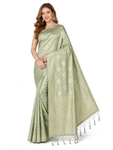 Chandrakala Banarasi Saree for Women with Unstitched Blouse Piece Indian Wear Pista green (1446PIS)