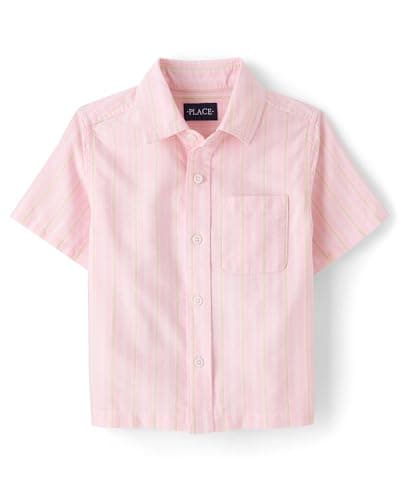 The Children's Place,Boys,Short Sleeve Button Down Shirt,Pink Stripe,Medium
