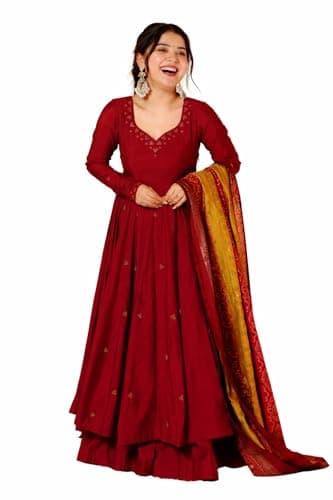 ELEGANZA FASHION Women’s Cotton Printed Anarkali Kurta With Palazzo & Dupatta Set(US, Alpha, Large, Regular, Regular)