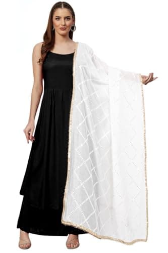 Chandrakala Cotton Blend Dupatta for Women, Shawl Scarf Wrap Chunni White (D286WHI)
