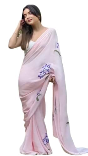 BE4ME.COM Ready to wear saree one min ready saree Pre draped pre-stitched sari with Unstitched Blouse (Pink X2)
