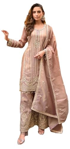 STELLACOUTURE Ready to wear salwar kameez for women, Indian Pakistani traditional ethnic suit, Eid, Wedding, Party 3011-O (Coffee, 44)