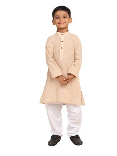 BABA AND BABY Boy's Cotton Kurta With Pyjama Set (Cream, 2-3 Years)