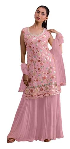 Shriva Fashion Indian Pakistani Ready to wear sharara suit with embroidery work eid wedding party for women (2937) (Pink, 48)