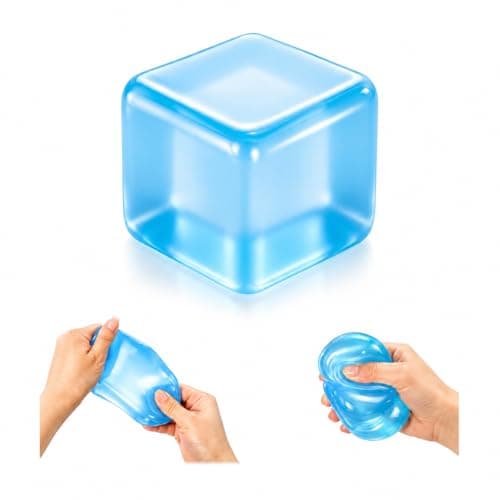 Ice Cube Squishy, Squeeze Stress Cube for Anxiety Relief, Soft Squishy Fidget Toys for Adults, Sensory Gel Ball for Birthday Gift, Desk Accessory(Blue)