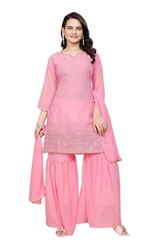 SB Traders Readymade Indian Chinnon Handwork Embroidery Cotton Salwar Suit With Dupatta