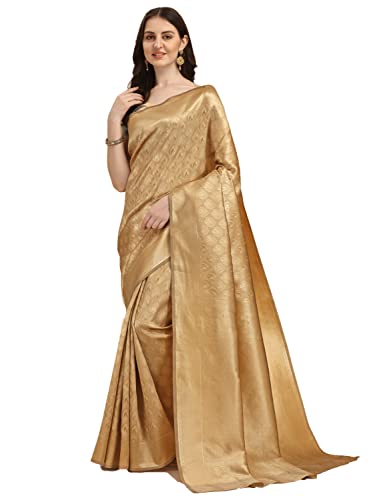 Jaanvi fashion Women's Banarasi Silk With Zari Jacquard Work Saree With Unstitched Blouse Piece(prashanti-dark-gold-03)