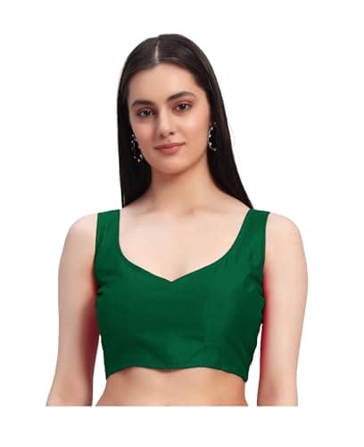 Women's Readymade Sleeveless Saree Blouse Indian Designer Choli Crop Top Wedding Party wear Sari Blouse Green XS