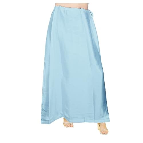 EDZZEL Women's Satin Silk Full Petticoat Saree Underskirt Inskirt Adjustable Drawstring Waist Solid Color (Sky Blue)