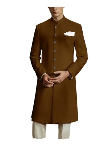 ONAXTDA Cotton Lightweight Sherwani for Men Casual Business Wedding Mandarin Collar Ethnic Festive Wear Regular Dark Brown M