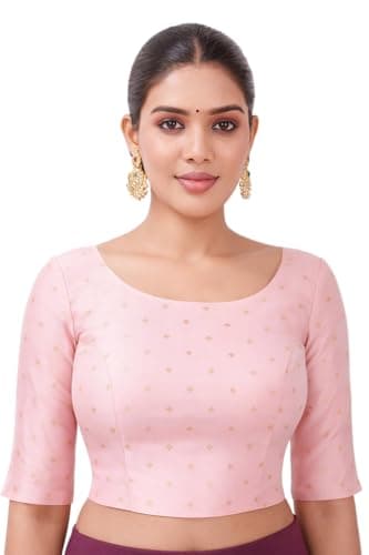 Indian Jacquard Silk Saree Blouse for Women Bollywood Choli Top | Ethnic Crop Top for Wedding, Party, Navratri, Festival Wear, Eid Baby Pink
