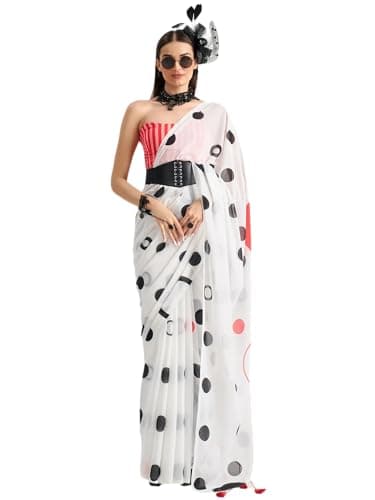 BE4ME.COM Georgette Saree for Women with Polka Dot Print Indian Ethnic Wear Party Saree with Unstitched Blouse Piece (Black Dot)