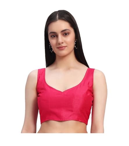 Women's Readymade Sleeveless Saree Blouse Indian Designer Choli Crop Top Wedding Party wear Sari Blouse Magenta 3XL