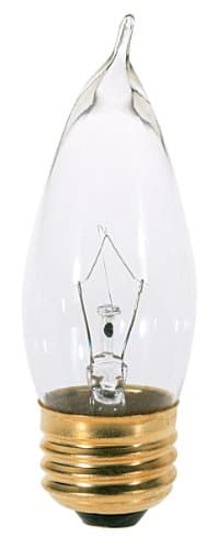 Satco A3664 130V Medium Base 25-Watt CA10 Light Bulb, Clear