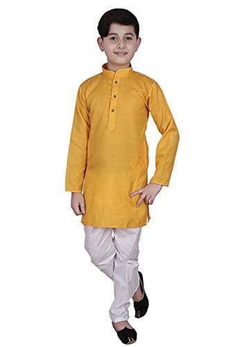 Pro-Ethic Style Developer Boy's Cotton Indian Clothing Ethnic Wear Kurta Set|Pack Of 1 (Yellow, 4-5 T)