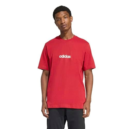adidas Men's Essentials Linear Single Jersey T-Shirt, Maroon/White, Medium