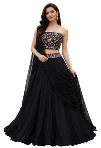 indian ready to wear lehenga choli for women flared party night with stitched blouse (Black, 38)