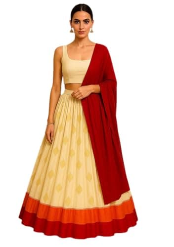 Indya Women's Multicolor Silk Woven Sleeveless Scoop Neck Lehenga Set