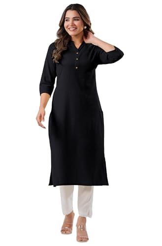 Janasya Indian Women's Pure Cotton Straight Black Office Wear Kurta for Women