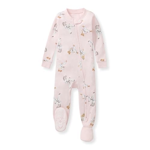Burt's Bees Baby Organic Cotton Footed Pajamas for Girls, Zipper P Sleeper, Snug Fit Sleepwear with Non-Slip Bee Grips