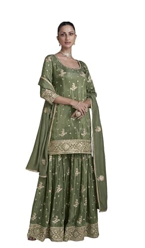 STELLACOUTURE indian pakistani salwar kameez ready to wear wedding embroidered eid festival plus size suit for women 2872-O (Green, 36)