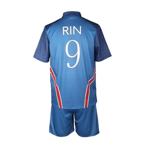 Cos-Animefly Mens Cosplay Costume No.9 Blue Jersey Football Match Shorts Set Sportwear