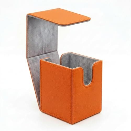 Dmoicols Vertical Deck Box Plus Version, Large Trading Card Case Fits 100+ Double Sleeved Cards, Premium Saffiano Leather TCG Storage for MTG Commander, Pokémon, TCG, CCG, Magnetic Closure-Orange