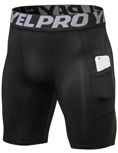 SPVISE Black Men's Compression Shorts with Pocket Cool Dry Spandex Underwear Shorts Workout Running Basketball Tights Shorts
