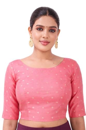 Indian Jacquard Silk Saree Blouse for Women Bollywood Choli Top | Ethnic Crop Top for Wedding, Party, Navratri, Festival Wear, Eid Pink
