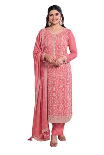 STELLACOUTURE Eid festival ready to wear salwar kameez embroidered indian wedding plus size shalwar suit for women 2783-O (Orange, 48)