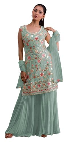 STELLACOUTURE indian ready to wear salwar kameez Eid Festival wedding party plus size Sharara suit party for women 2800-O (US, Numeric, 52, Regular, Regular, Sky Blue 2)