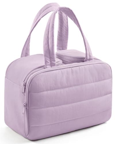 LIGHT FLIGHT Travel Toiletry Bag, Quilted Travel Makeup Cosmetic Bag Organizer, Toiletry Bags for Traveling Women, Make up Bag with Handle, Purple