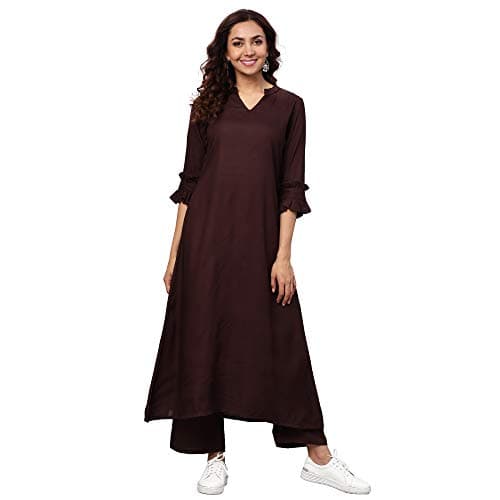 Idalia Maroon Rayon Solid A-Line Kurta with Palazzo Set for Women