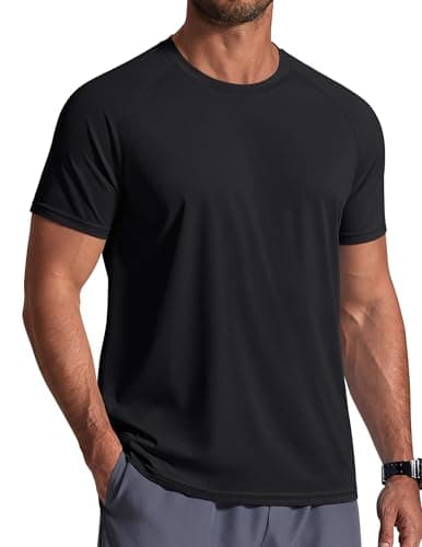 COOFANDY Mens Swim Shirt Short Sleeve UPF 50+ Sun Shirt Rah Guard Athletic Quick Dry T Shirts Summer Beach Black