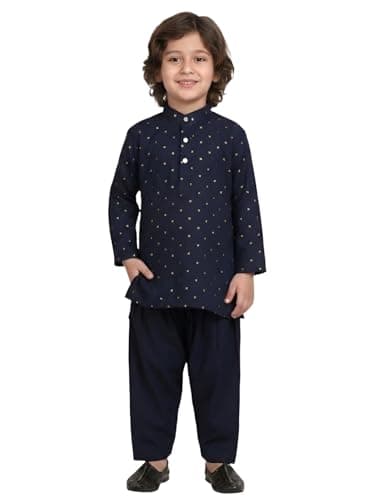 POLKA TOTS Boys Kurta Pajama | Full Sleeve Indian Kurta Dhoti | Indian Baby Clothes | Banaras Hindu Wear for Kids | 4-5 Y