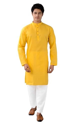 Chandrakala Holi Special Eid Gifts, Kurta Pajama Set for Mens, Yellow,Large (MK101YEL3)