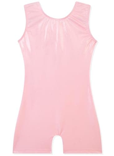 EQSJIU Biketards For Girls Gymnastics Pink Dance Unitard Tumbling Outfits Gymnastics Clothes for Kids 7-8 Years