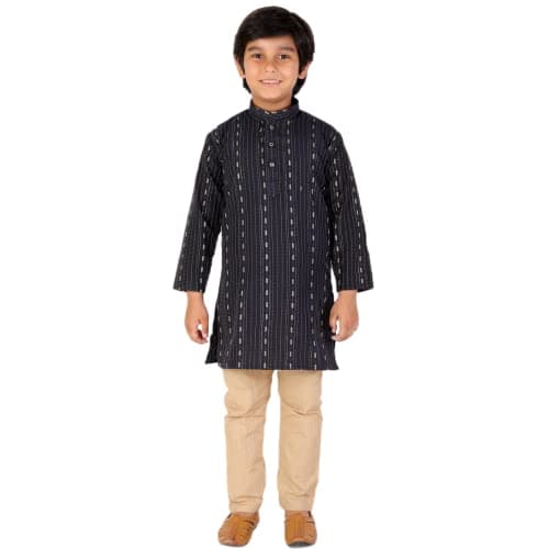 Pro-Ethic Style Developer Boy's Indian Kurta Set | Kids Ethnic Wear | Cotton | Thread Line | Mandrain Coller (Black, 9-10 Y)