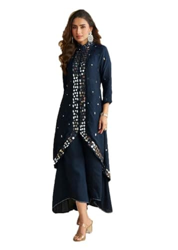 STELLACOUTURE Ready to wear salwar kameez silk Co-ord set suit eid festival Indian wedding party for women 3010-O (Blue, 44)