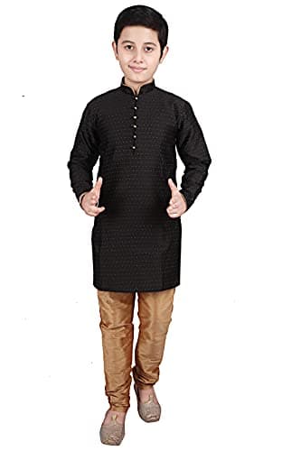 Pro-Ethic Style Developer Kid's Indian Clothing Traditional Wear Silk Kurta Sets for Boys | Pack Of 1 (Black, 15-16 Years)