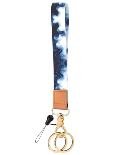 Handlein Wristlet Keychain for Women and Men, Key Chain Holder, Wrist Lanyard for Keys (White Blue Marble)