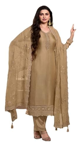 STELLACOUTURE indian ready to wear salwar kameez pakistani plus size suit eid festival wedding party for women 2942-O (Beige, 54)