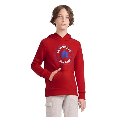 Converse Boys' Fleece Chuck Patch Pullover Hoodie, University Red, Small