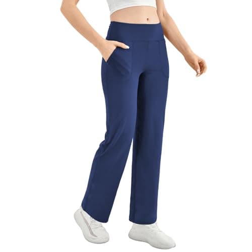 Walifrey Wide Leg Yoga Pants for Women, Loose Stretch Sweatpants with Pockets Casual Lounge, Navyblue, L